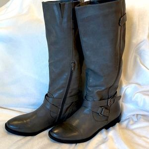 Gray knee high boots